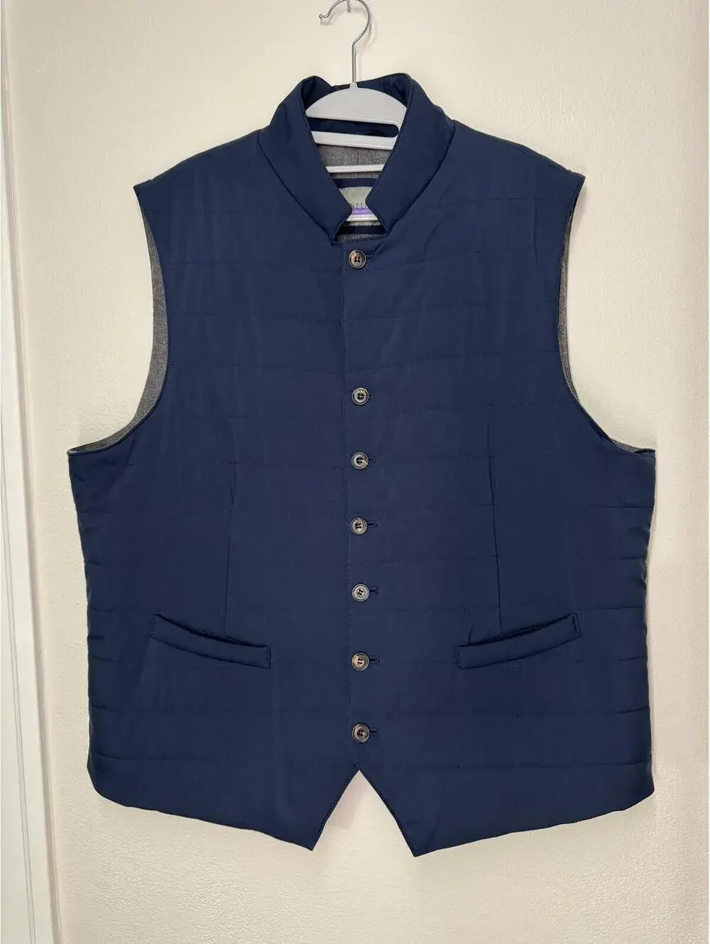 $695 NWOT Corneliani Mens Blue Padded Techno Poplin Gilet Vest Size 48 XXL Lined